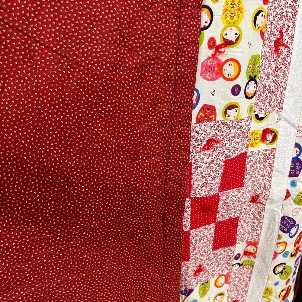 Handmade Matryoshka Russian Doll Patchwork Quilt Red White Novelty Throw Blanket